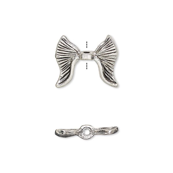Bead, antique silver-plated pewter (tin-based alloy), 16x14mm double-sided textured wing. Sold per pkg of 2. image number 0