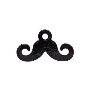 Charm, painted steel, black, 28x11mm mustache. Sold per pkg of 10.