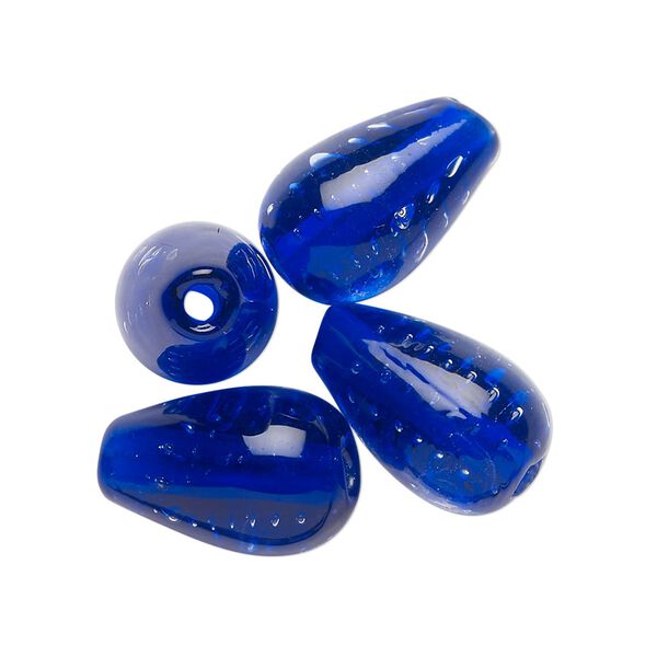 Bead, lampworked glass, translucent cobalt blue, 17x11mm teardrop. Sold per pkg of 4. image number 0