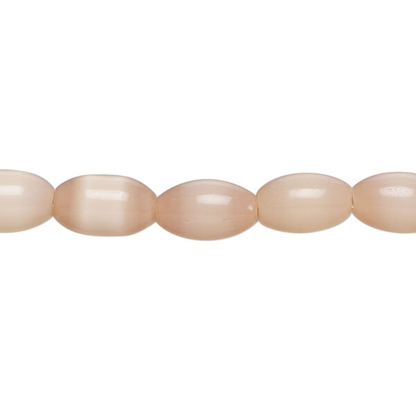 Bead, cat's eye glass (fiber optic glass), pkg/14 inch, opaque peach, 10x7 center-drilled oval. image number 0