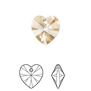 Drop 144pk crystal golden shadow, Swarovski® 14mm pendant heart 6228