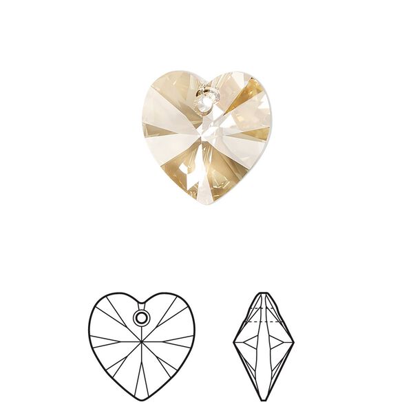 Drop 144pk crystal golden shadow, Swarovski® 14mm pendant heart 6228 image number 0