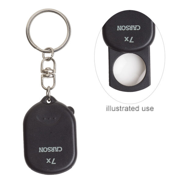 Keychain magnifier, Carson®, plastic / acrylic / steel, black and silver, 3-1/2 x 1-1/2 x 1-1/8 inches. Sold individually. image number 0