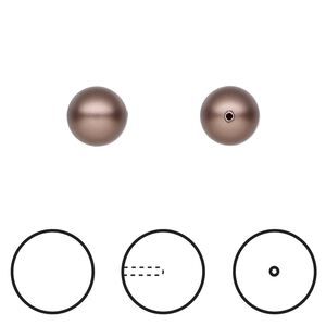 Pearl 1pkg4 velvet brown, Crystal Passions® 8mm half-drilled round 5818