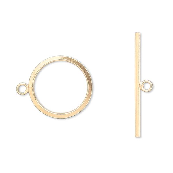 Clasp, JBB Findings, toggle, 12Kt gold-filled, 16mm smooth round. Sold individually. image number 0