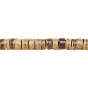 Bead, wood (waxed), light and dark brown, 5-6mm hand-cut heishi. Sold per pkg of (2) 24-inch strands.
