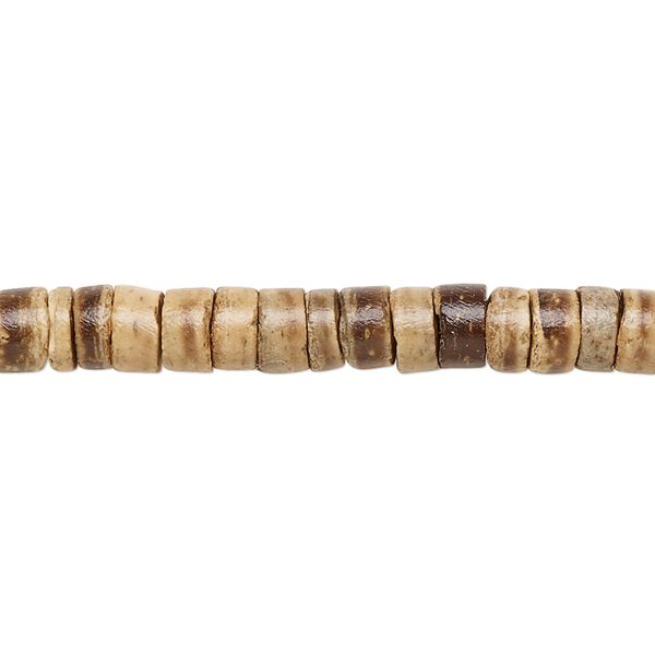 Bead, wood (waxed), light and dark brown, 5-6mm hand-cut heishi. Sold per pkg of (2) 24-inch strands. image number 0
