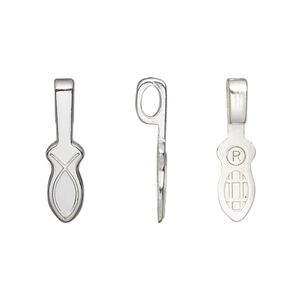 Bail, Aanraku®, glue-on, silver-plated "pewter" (zinc-based alloy), 21x6mm with 11x6mm fish flat base. Sold per pkg of 25.