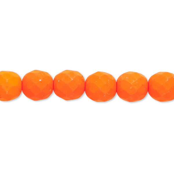 Bead, Preciosa, Czech painted fire-polished glass, matte neon orange, 8mm faceted round. Sold per 8-inch strand, approximately 25 beads. image number 0