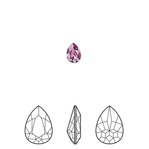 Fancy stone 2pk dark rose foil back, Crystal Passions® 6x4mm pear 4320