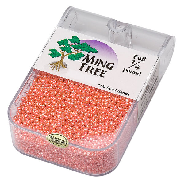 Seed bead, Ming Tree™, glass, pkg/1/4 pound, #11 round, opaque luster orange. image number 0