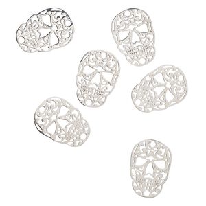 Link, stainless steel, 20x14mm sugar skull. Sold per pkg of 6.