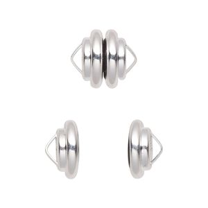 Clasp magnetic 1pkg1 silver-plated, 10.8x7.7mm ribbed rondelle, brass Mag-Lok® 1-strand