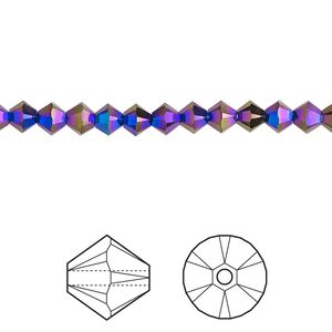 Bead 1pkg144 jet shimmer 2X, Crystal Passions&reg; 4mm faceted bicone 5328