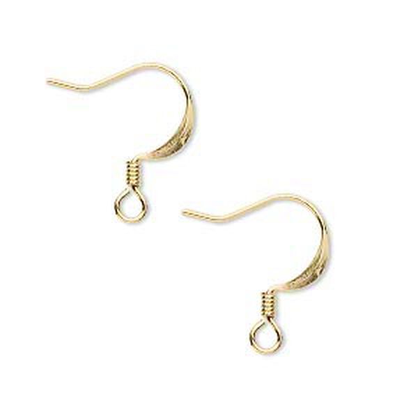 Ear wire, gold-plated brass, 17mm flat fishhook with 3mm coil and open loop, 22 gauge. Sold per pkg of 50 pairs. image number 0