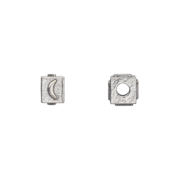 Bead, antiqued pewter (tin-based alloy), 8x6mm rectangle with moon. Sold per pkg of 4. image number 0