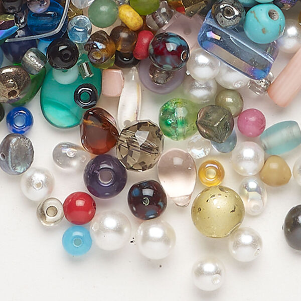 Bead mix 1pkg1, coral / mother-of-pearl shell (natural) / wood / acrylic / glass, silver- / antique gold- / antique silver-finished and mixed colors, 4-16x7mm mixed shapes, 8 ounce. image number 0