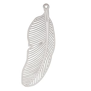 Focal, Lazer Lace™, stainless steel, 54x18mm two-sided feather. Sold per pkg of 2.