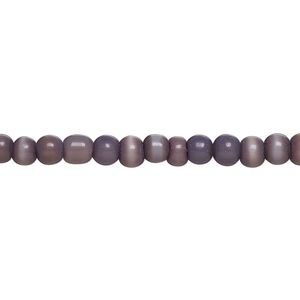 Bead, cat's eye glass (fiber optic glass), opaque matte dark purple, 3-5mm round, economy grade. Sold per 15-inch strand.