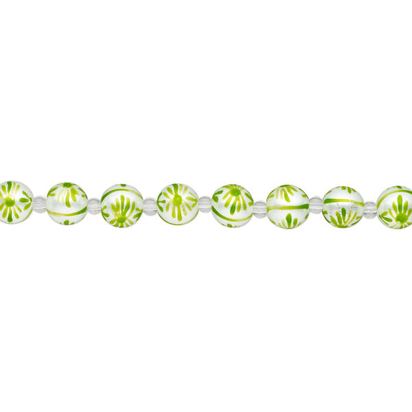 Bead, glass 1pkg8, opaque white and green, 12mm hand-painted round. image number 1