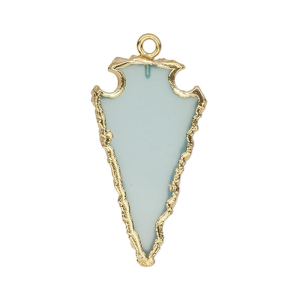 Focal, chalcedony (dyed) / electroplated gold / gold-finished sterling silver, 30x15mm hand-cut arrowhead. Sold individually. image number 0