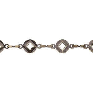 Chain 1pkg1 gold-plated round, 5.5mm flat / diamond cutout, antique brass 5 foot unfinished