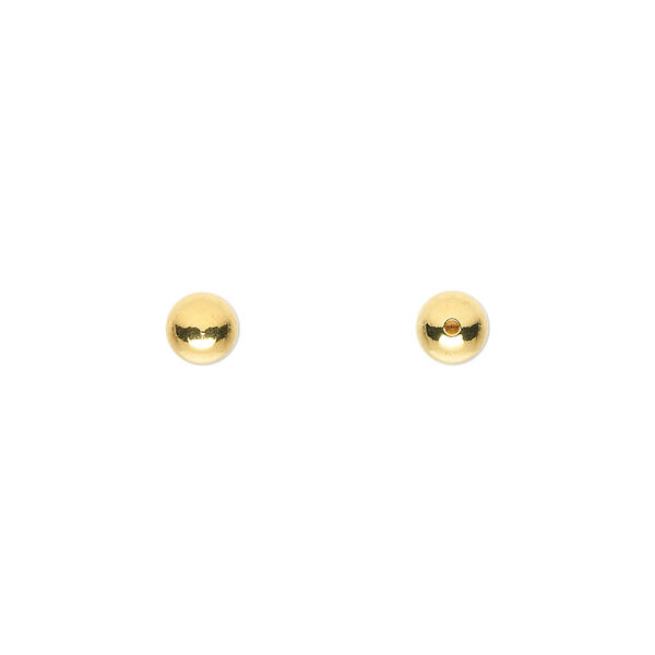 Bead end, gold-plated brass, 5mm half-drilled round. Sold per pkg of 10. image number 0
