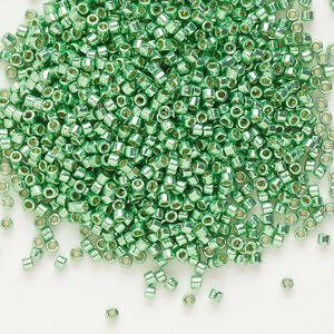 Seed bead, Delica®, glass, pkg/7.5g, #11 round, Duracoat® opaque galvanized dark mint green (DB-1844).