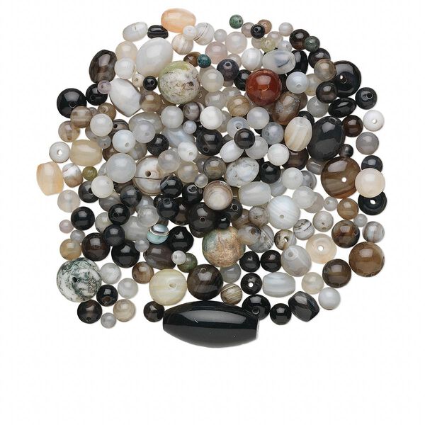 Bead mix, agate (natural / dyed), mixed colors, 4mm-26x15mm mixed shape, C grade, Mohs hardness 6-1/2 to 7. Sold per 1/4 pound pkg, approximately 170-300 beads. image number 0