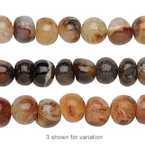 Bead, multi-agate (dyed / heated), dark, medium to large pebble, Mohs hardness 6-1/2 to 7. Sold per 14-inch strand. image number 0