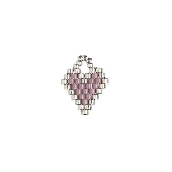 Drop, Creative Touch, glass, lavender and silver, 12mm double-sided heart. Sold individually. image number 0