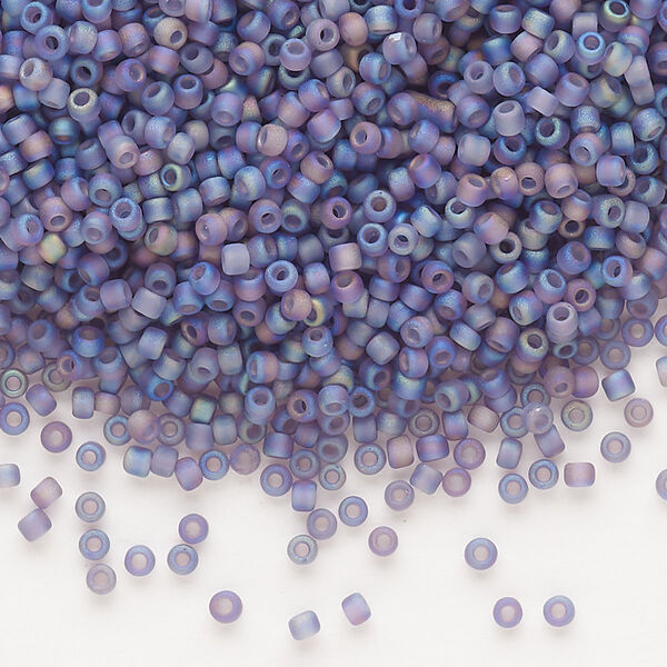 Seed bead, Dyna-Mites™, glass, pkg/1/2kg, #11 round, translucent frosted rainbow purple, (11FAB 11/0 RR). image number 0