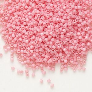Seed bead, Delica®, glass, pkg/7.5g, #11 round, Duracoat® opaque outside dyed powder pink (DB-2116).