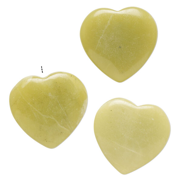 Olive new "jade" 1pkg3, half-drilled puffed heart drop natural B grade, 24-26mm image number 0
