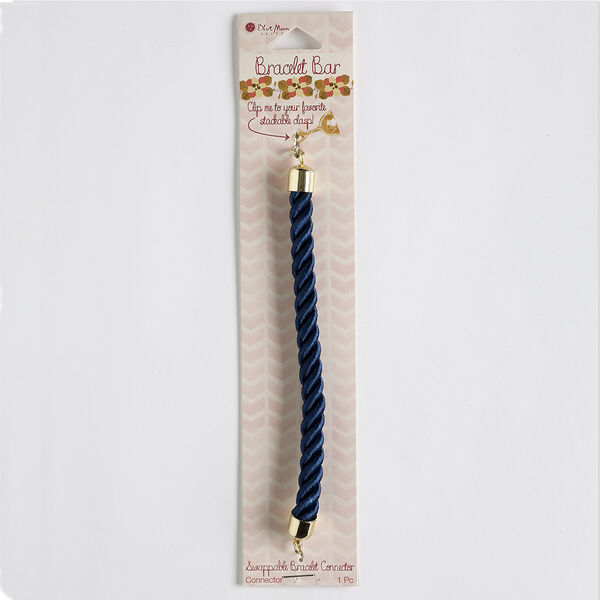 Bracelet component, nylon with gold-finished steel and "pewter" (zinc-based alloy), blue, 8mm twisted rope, 5-1/2 inches. Sold individually. image number 0
