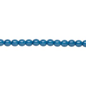 Bead, Czech dipped décor glass druk, opaque medium blue, 4mm round. Sold per 15-1/2" to 16" strand.