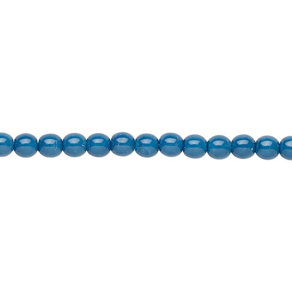 Bead, Czech dipped décor glass druk, opaque medium blue, 4mm round. Sold per 15-1/2" to 16" strand. image number 0