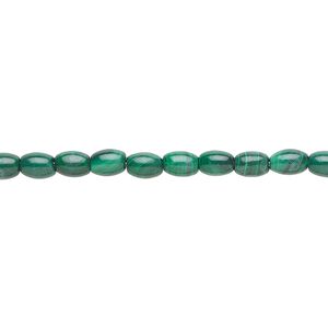 Malachite 1pkg1, oval bead natural 8 inch 6x4mm