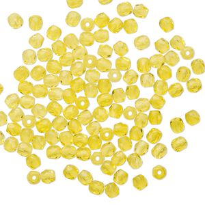 Bead 1pkg1 Czech fire-polished glass, 3mm faceted round, 1 mass transparent yellow