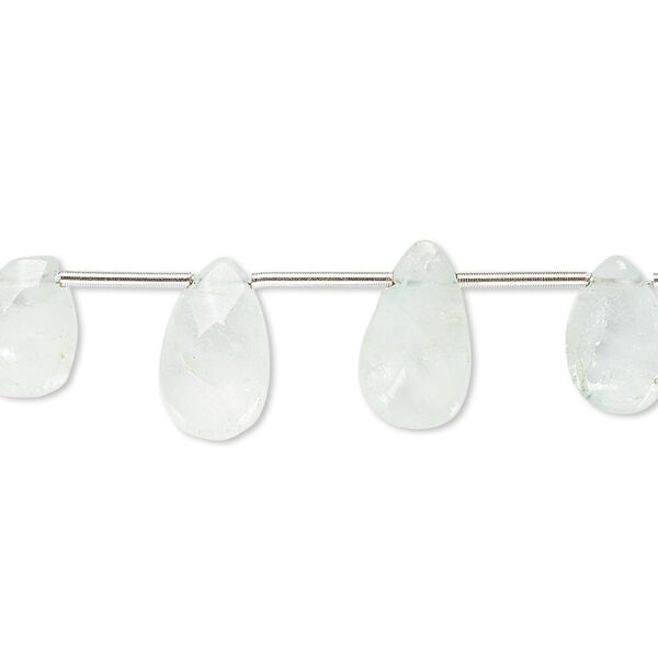 Green aquamarine 1pkg14, hand-cut top-drilled faceted puffed teardrop bead 9x7mm-13x8mm image number 0