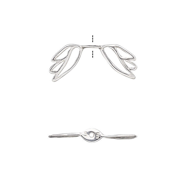Bead, Amoracast®, sterling silver, 21x9mm double-sided angel wing with cutout design. Sold individually. image number 0