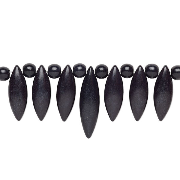 Focal, magnesite (dyed / stabilized), black, 6mm round / 23x8mm / 30x8mm marquise fan, B grade, Mohs hardness 3-1/2 to 4. Sold per 15-piece set. image number 0