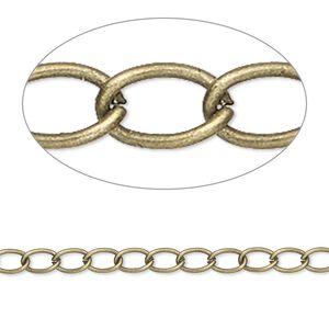 Chain 1pkg1 brass-plated curb, 4mm, antique steel 5 foot unfinished