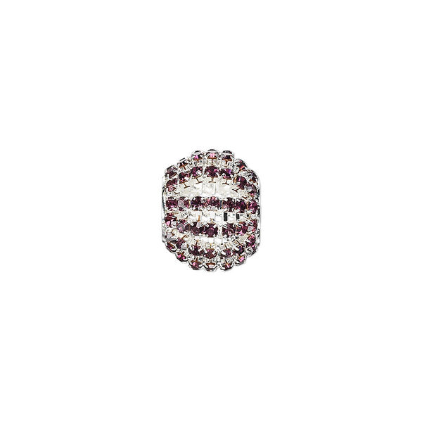 Bead, glass rhinestone and silver-finished brass, purple, 25x20mm barrel with 3mm chatons, 11.5mm hole. Sold individually. image number 0