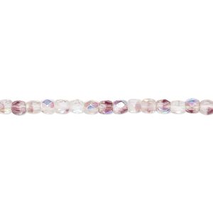 Bead, Czech fire-polished glass, two-tone, crystal/amethyst purple AB, 3mm faceted round. Sold per 15-1/2" to 16" strand.