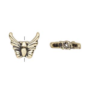 Bead, antique gold-finished "pewter" (zinc-based alloy), 15x13mm moth wings. Sold per pkg of 4.