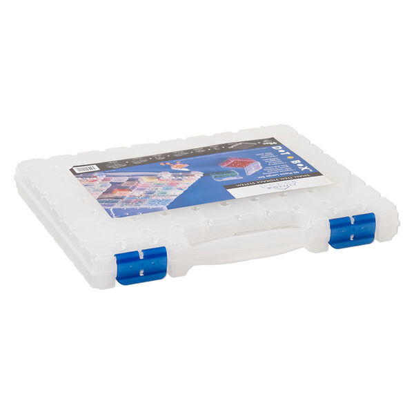 Organizer, Dot Box™, plastic, clear and blue, 14 x 11-1/2 x 1-1/2 inches with 94 removable containers and pop-up lid. Sold per 95-piece set. image number 2