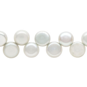 Freshwater pearl 1pkg1, top-drilled flat-sided round, 14 inch soft blue-grey 8-9mm cultured