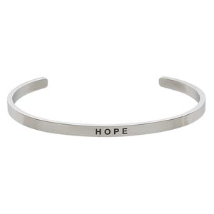 Bracelet, Everyday Jewelry, cuff, stainless steel, 4mm wide with "HOPE," 8 inches. Sold individually.