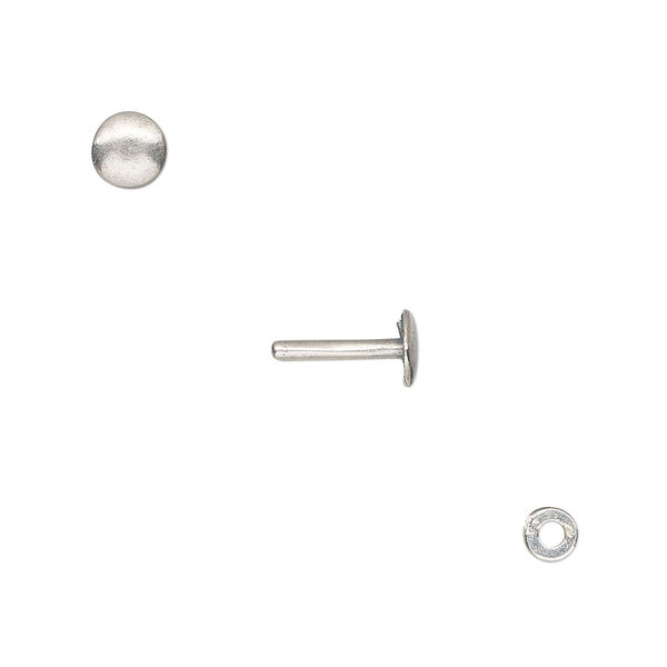 Washer and brad, antique silver-plated brass, 4x0.7mm and 10x5.5mm with 5.5mm round and 1.3mm post diameter. Sold per pkg of (2) 2-piece sets. image number 0